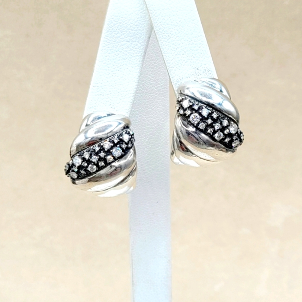 David Yurman Hampton Cable Midnight Melange Earrings With Diamonds
